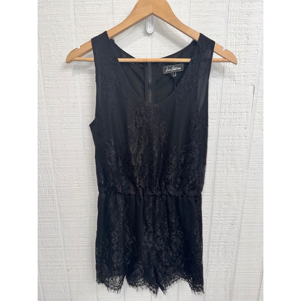 Sam Edelman Lace Romper Women Black Sleeveless V-Neck Eyelash Hem 2